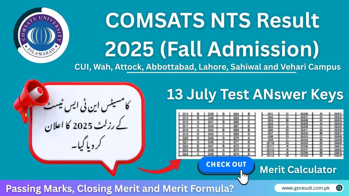 COMSATS NTS Result 2025 Held On 13 July (Fall Admission)
